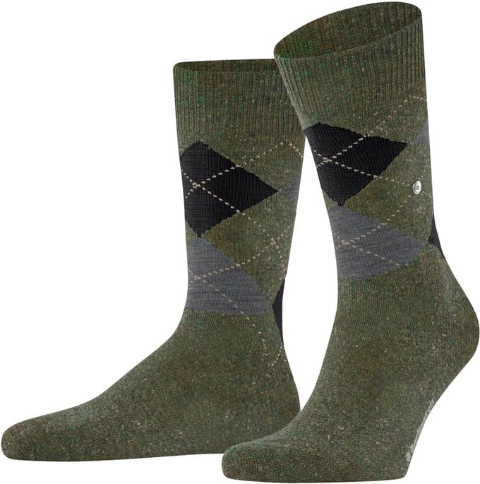 Burlington Dundee gedessineerd wol sokken heren groen - maat 40-46