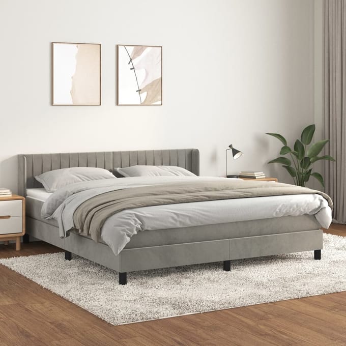 vidaXL - Boxspring - met - matras - fluweel - lichtgrijs - 180x200 - cm