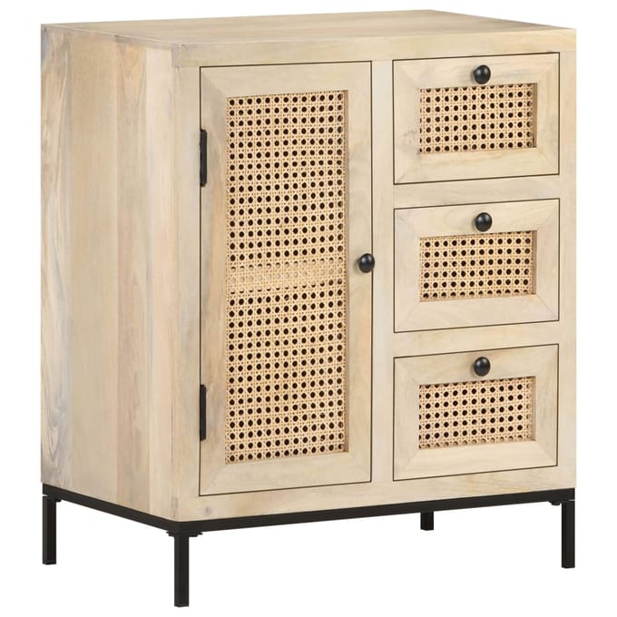 vidaXL - Dressoir - 60x35x70 - cm - massief - mangohout - en - natuurlijk - riet