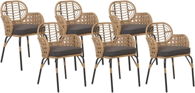PRATELLO - Tuinstoel set van 6 - Grafietgrijs - Rotan