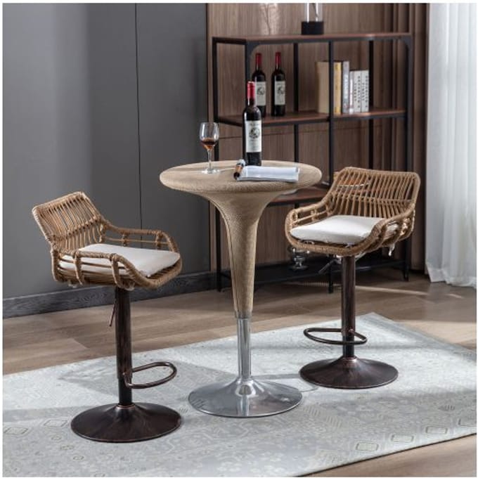 Tabouret de bar - MUVOE - Lot de 2 - Réglable en hauteur - Métal - Beige beige