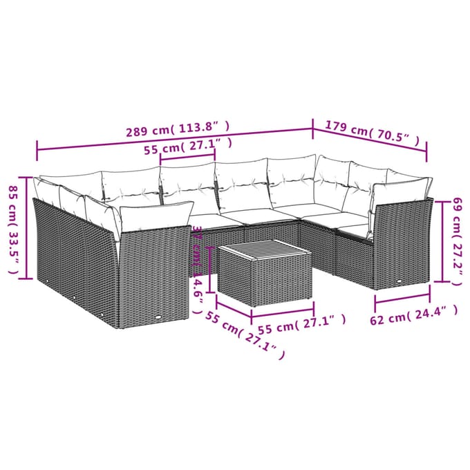 vidaXL - 10-delige - Loungeset - met - kussens - poly - rattan - grijs