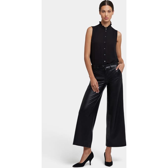 Vegan Stretch Sculpt-Her™ Leer Wijde Pantalon | Zwart