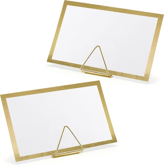 Naamkaartjes/plaatskaarten met houders - Driehoek - Bruiloft - 20x sets - goud