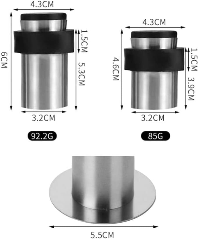 Deurstoppers - Deurhouders - Deur Openhouden - Met Rubberen Bumper - 60mm - Zwart