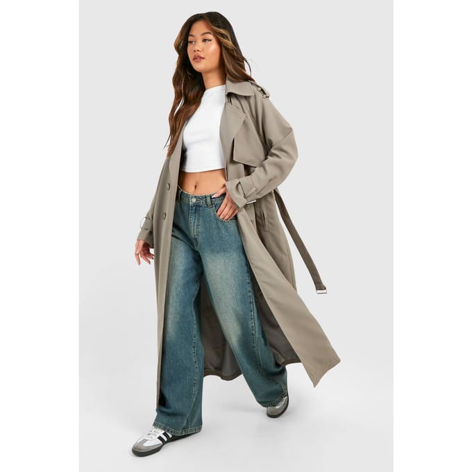 boohoo Dames Oversized Dubbelrijige Trenchcoat | Grijs | Maat: 44