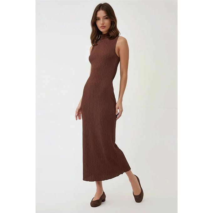 Getextureerde Halterkraag Bodycon Maxi-jurk