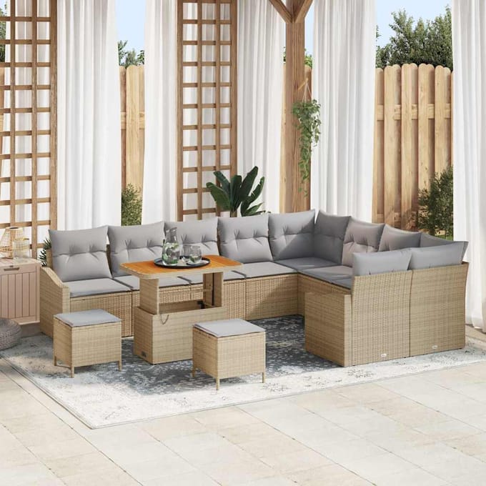 vidaXL - Tuinbank - Set - 12 - st - 7-zits - Beige - Poly - rattan