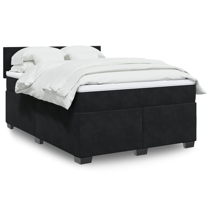 vidaXL - Boxspring - met - matras - fluweel - zwart - 140x200 - cm
