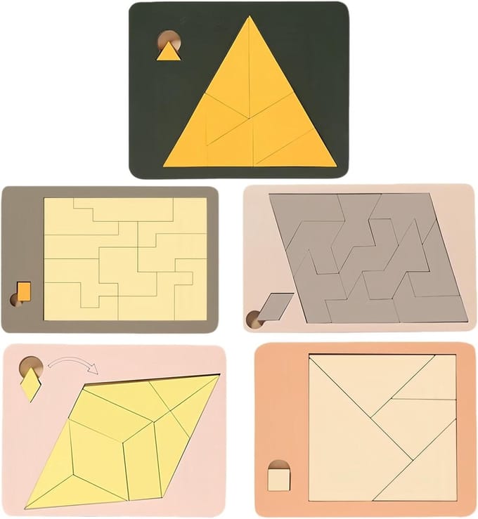 Houten Puzzel - Geometrisch Spel - Cognitieve Ontwikkeling - Meerdere Modi - 14 x 12 cm - Houtkleur