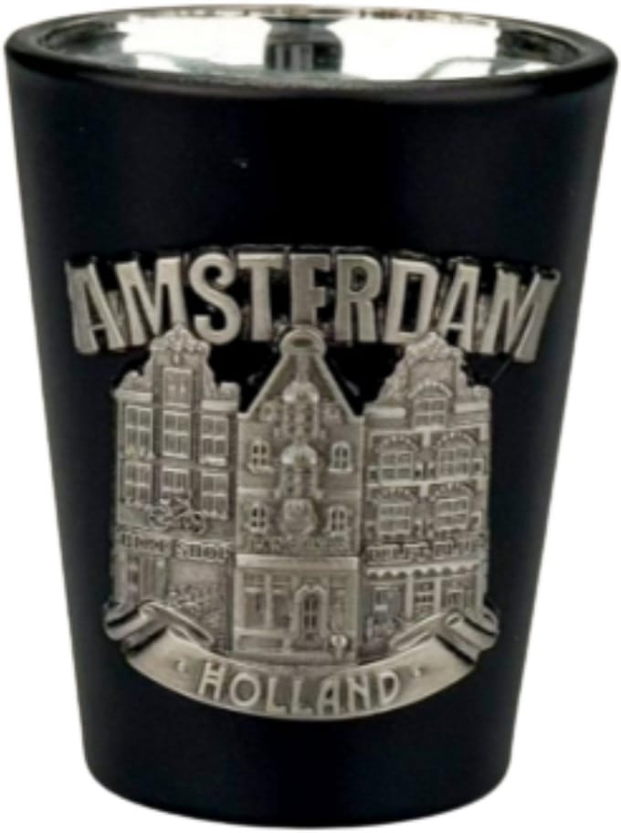 Shotglas - Amsterdam Grachtenhuisjes Metaal - Zwart-Zilver