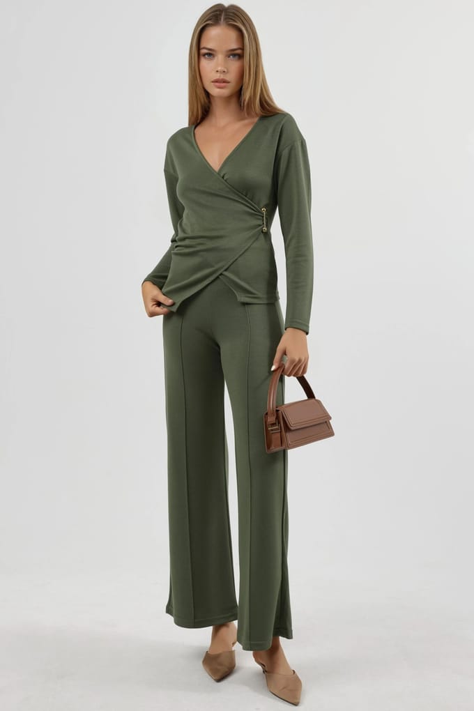 Accessoire Detail Blouse & Broek Twee-Delige Set