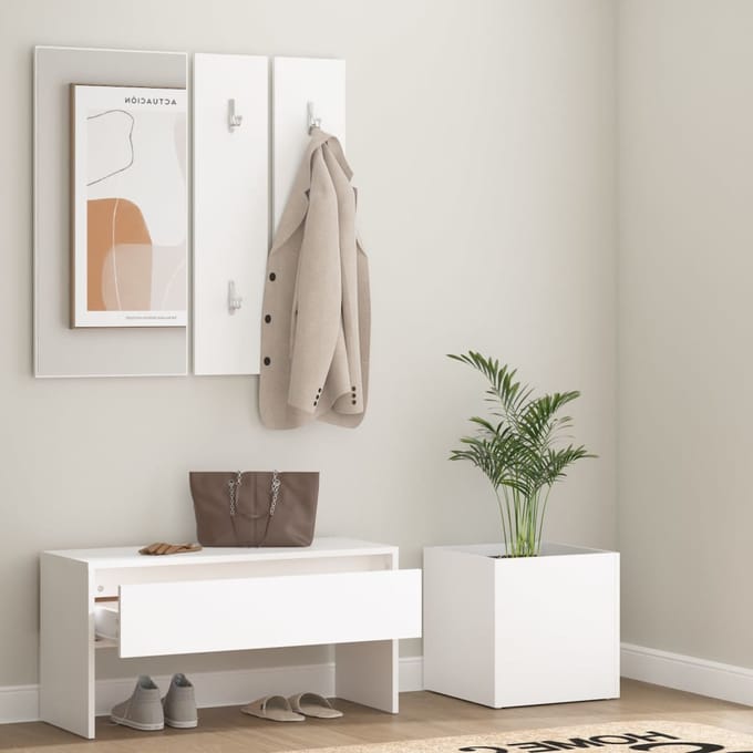 vidaXL - Garderobe - set - bewerkt - hout - wit