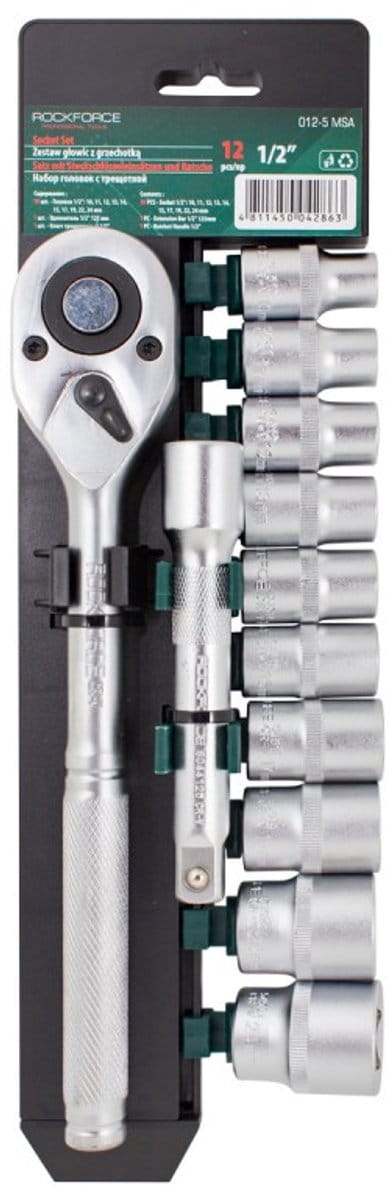 12-delige DOPPENSET 1/2" met KRUIDENIER - CR-V STAAL