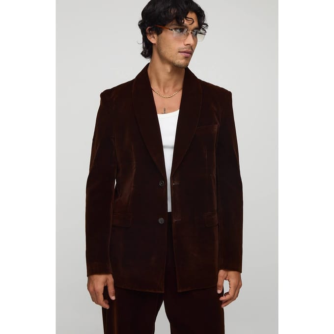 Relaxed Fit Shawl Kraag Velours Blazer | Chocolate | Size 34