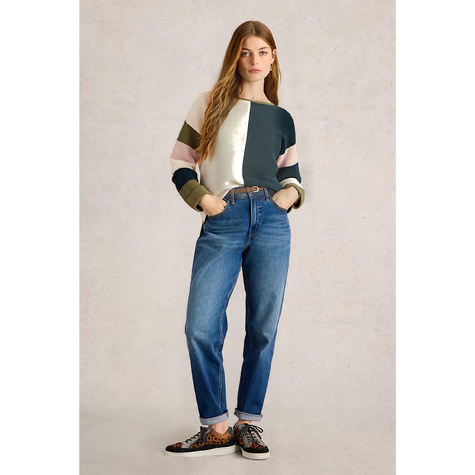 White Stuff Jana Colourblock Jumper Natural Multi Maat: 8 | Gebreide Truien Outlet | Dames