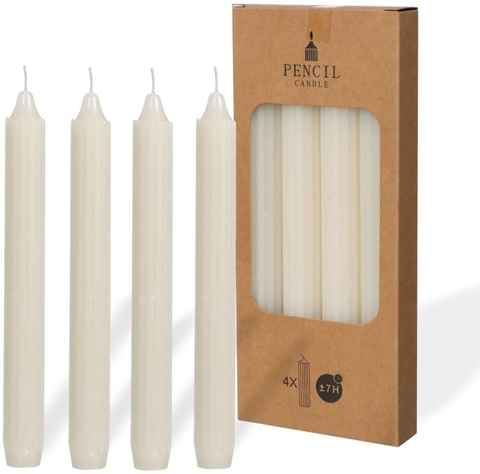 Comforder Potloodkaarsen Creme - Set van 4 Dinerkaarsen 20cm - 4 x 7 Branduren