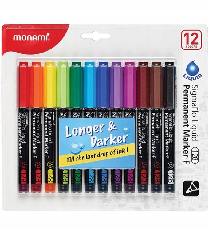 Monami Sigmaflo F 128 Permanente Markers - Set van 12 Kleuren