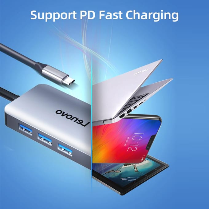 Lenovo LX0806G Type-C Hub 7-in-1 Type-C Converter Behuizing van Aluminiumlegering HD+PD Opladen grijs