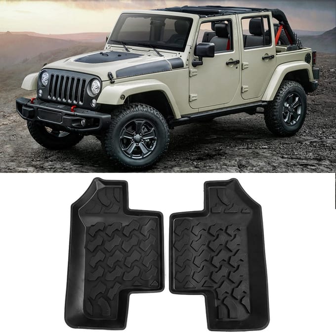 Paar Achtervloermat Antislip Rubber Deur Voetpad Past voor Jeep Wrangler JK 2 Deurs 20072017 black
