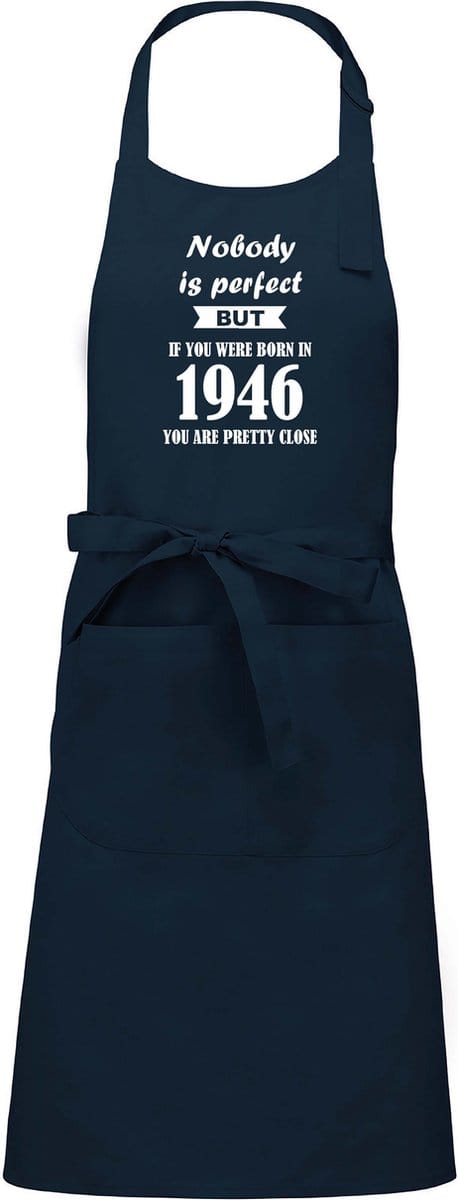 Mijncadeautje - Luxe schort - Nobody is perfect - 1946 - navy blue