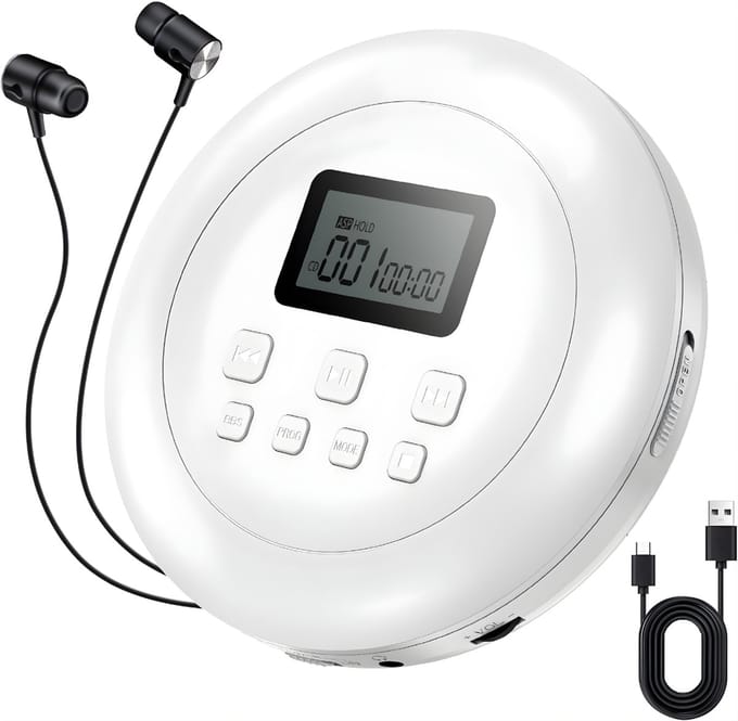 AHD® CD Speler - Draagbare CD Speler - Portable CD Speler - Wit - 22cm x 18cm x 5cm