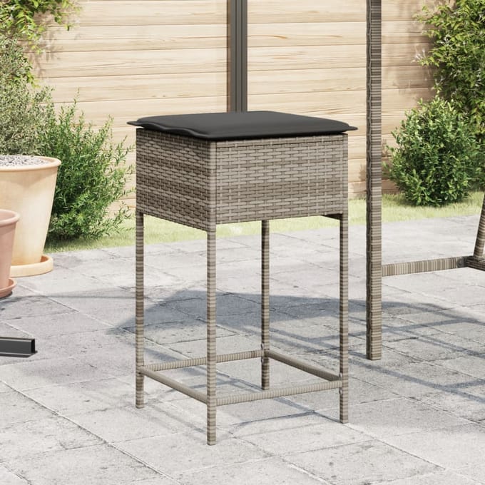 vidaXL - Tuinbarkrukken - met - kussens - 2 - st - poly - rattan - grijs