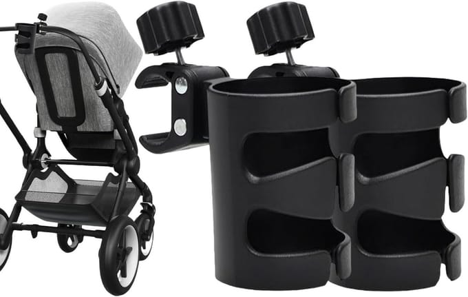 2x Universele Bekerhouder voor Kinderwagen en Buggy, Zwart