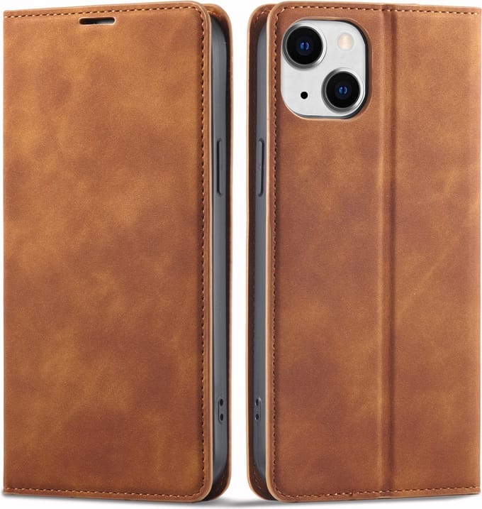 Bookcase Geschikt voor Apple iPhone 14 - Bruin - Pasjeshouder - Portemonnee hoesje