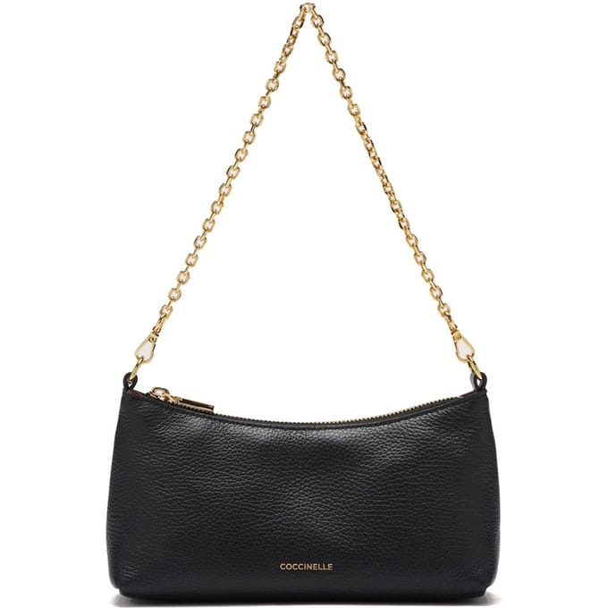 COCCINELLE Leren Schoudertas Aura Mini Bag Grained Leather Noir Zwart