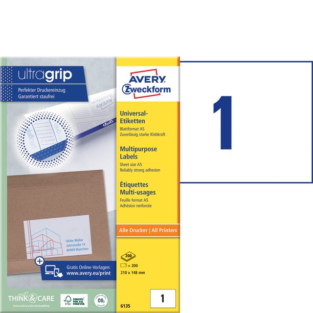 Etiket Avery ILK 210x148mm op - A5 vel wit doos 200 vel 1 et.