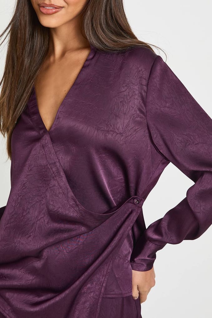 boohoo Dames Wikkel Voorkant Lange Mouw Top | Fig | Maat: 34