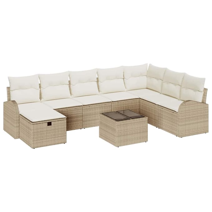 vidaXL Bankstel 9 st beige en crèmekleurig poly rattan