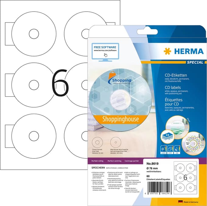HERMA 8619 Wit zelfklevende MINI-CD Labels