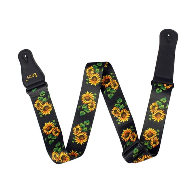 IRIN Gitaarband Verstelbare polyester riem PU lederen uiteinden voor akoestische folk klassiek elektrisch Sunflower Pattern black