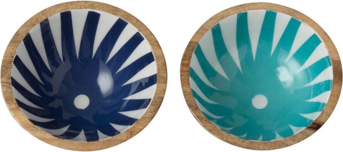 J-Line kom Stralen - hout - blauw/wit - extra small - 2 dozen van 2 stuks