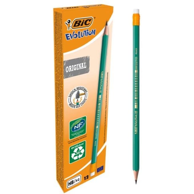 BIC Evolution Original HB Grafiet Potloden met Gumtop - 12 Stuks