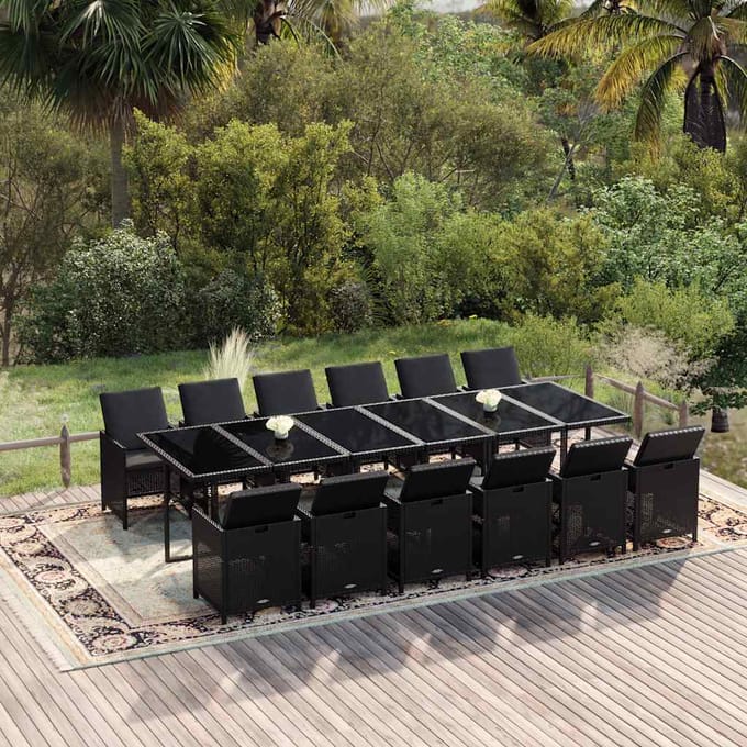 vidaXL - 13-delige - Tuinset - met - kussens - poly - rattan - zwart