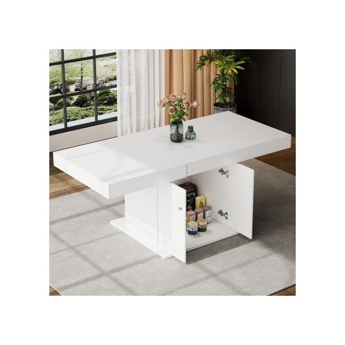 Uitschuifbare eettafel, L140/180*B80*H76cm, eettafel met opbergruimte, salontafel, wit wit