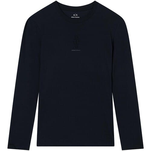 Rhinestone Embellished Long Sleeve Cotton T-Shirt with Round Neck