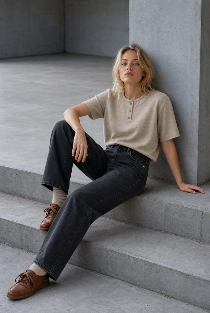 Moon plain knit top | Green Melange - Green Melange / S