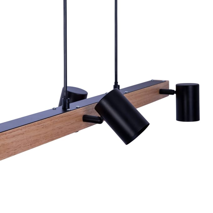 Näve Hanglamp Frida met vier spots, zwart/hout licht
