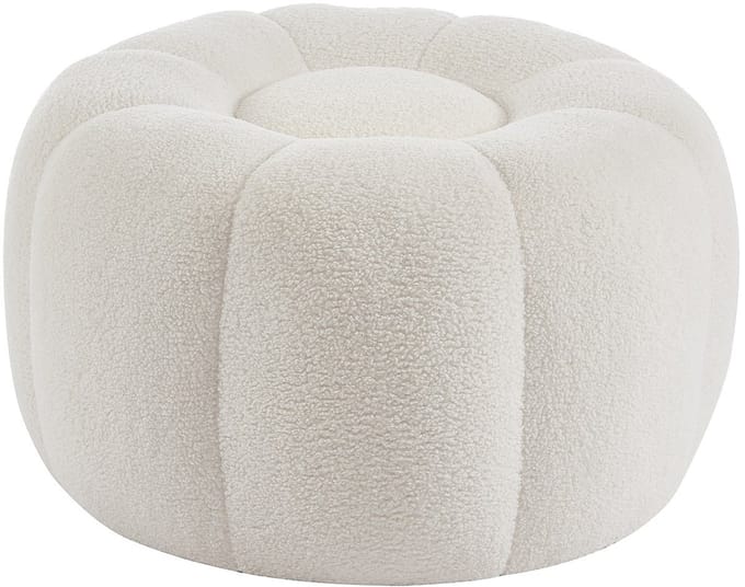 Vente-unique Poef met bloemendesign van witte boucléstof DELPODA