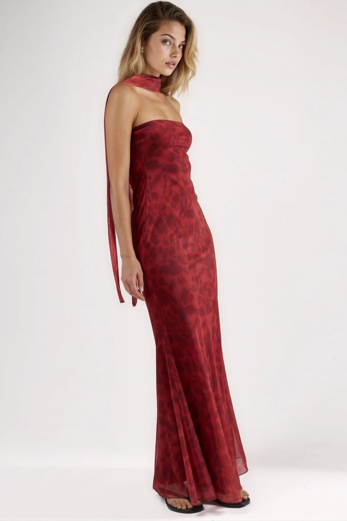 Strapless Bloemen Bodycon Maxi Jurk