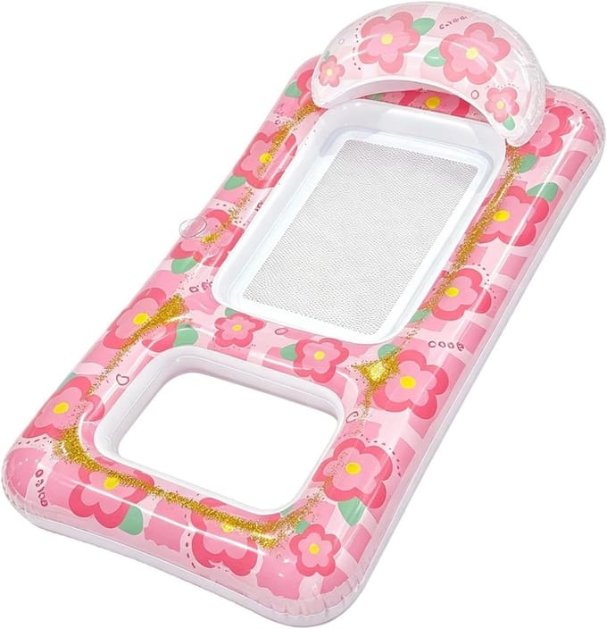 VHV - Zwembadhangmat - Opblaasbare Pool Hammock met Kussen - Roze - Strand