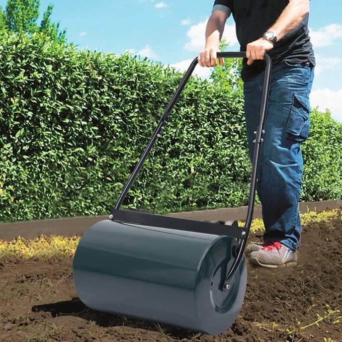 Gazonroller - Tuinroller - Gazon Onderhoud - Vulbaar Met Zand - 63 cm Breed - Groen Zwart