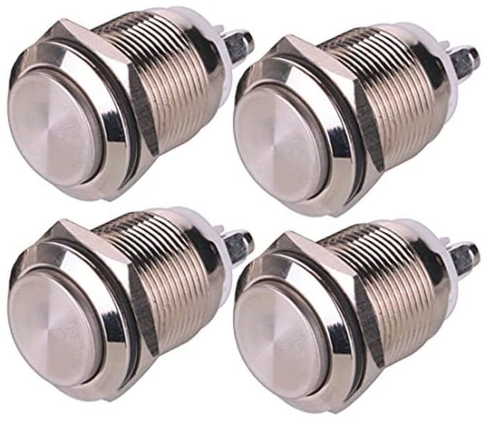 Waterdichte Vergrendeling Drukknop 19mm 5A voor 12V/24V/125V/250V - 4 Stuks
