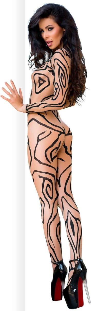 Chilirose bodystocking huidskleur met tattoo effect