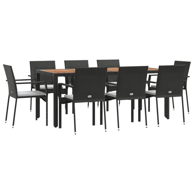 vidaXL - 9-delige - Tuinset - poly - rattan - zwart
