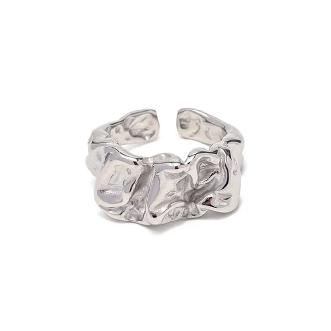 Gehamerde ring - Stainless Steel - Brede Damesring - Zilverkleurig - Statement piece sieraden -